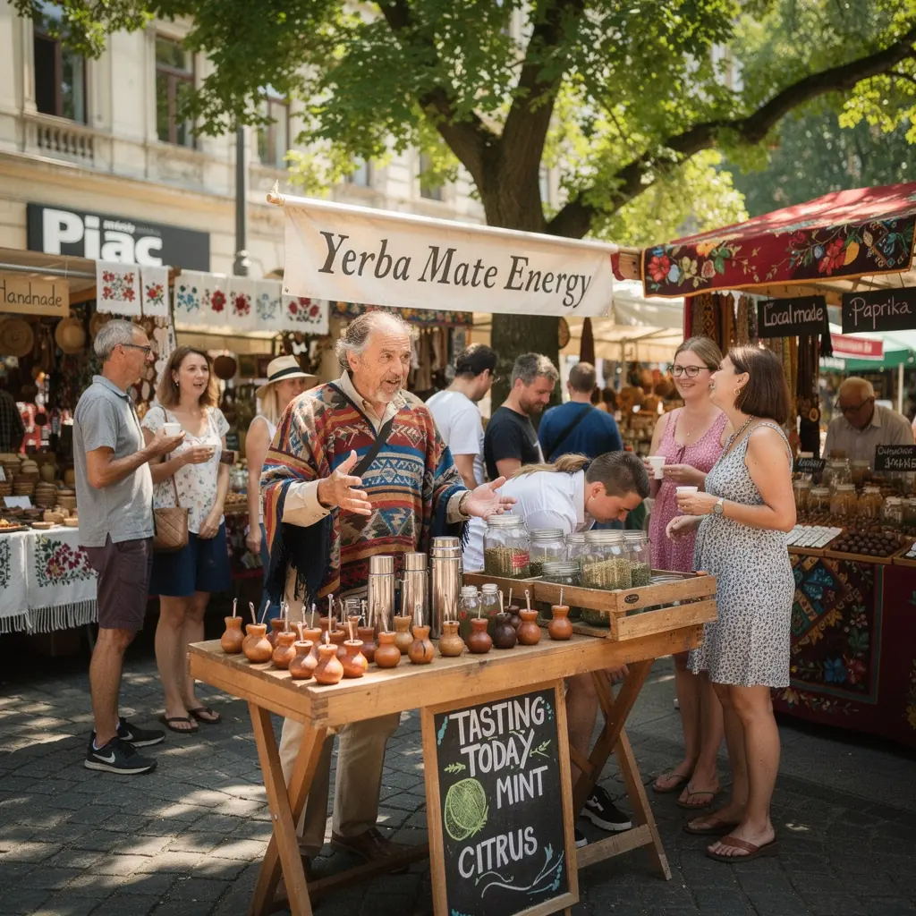 Fűszeres yerba mate ital, gőzölgő pohárban, természetes környezetben.