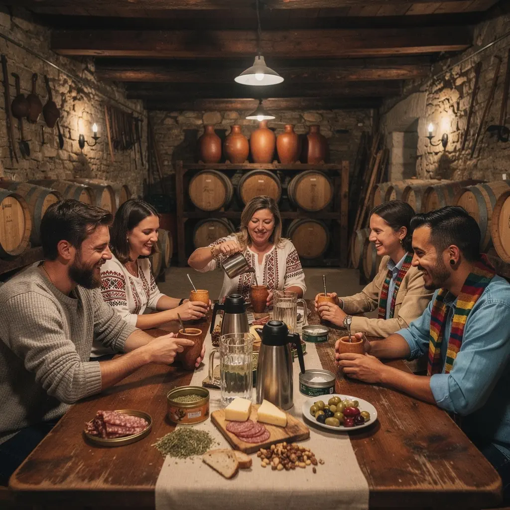 Dél-amerikai kultúra, ahol az emberek közösen élvezik a yerba mate-t.